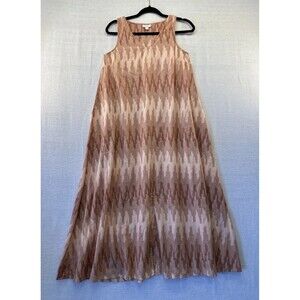 PureJill Maxi Tank Dress Women XS Geometric Pink Cotton Lagenlook Beachy Pockets